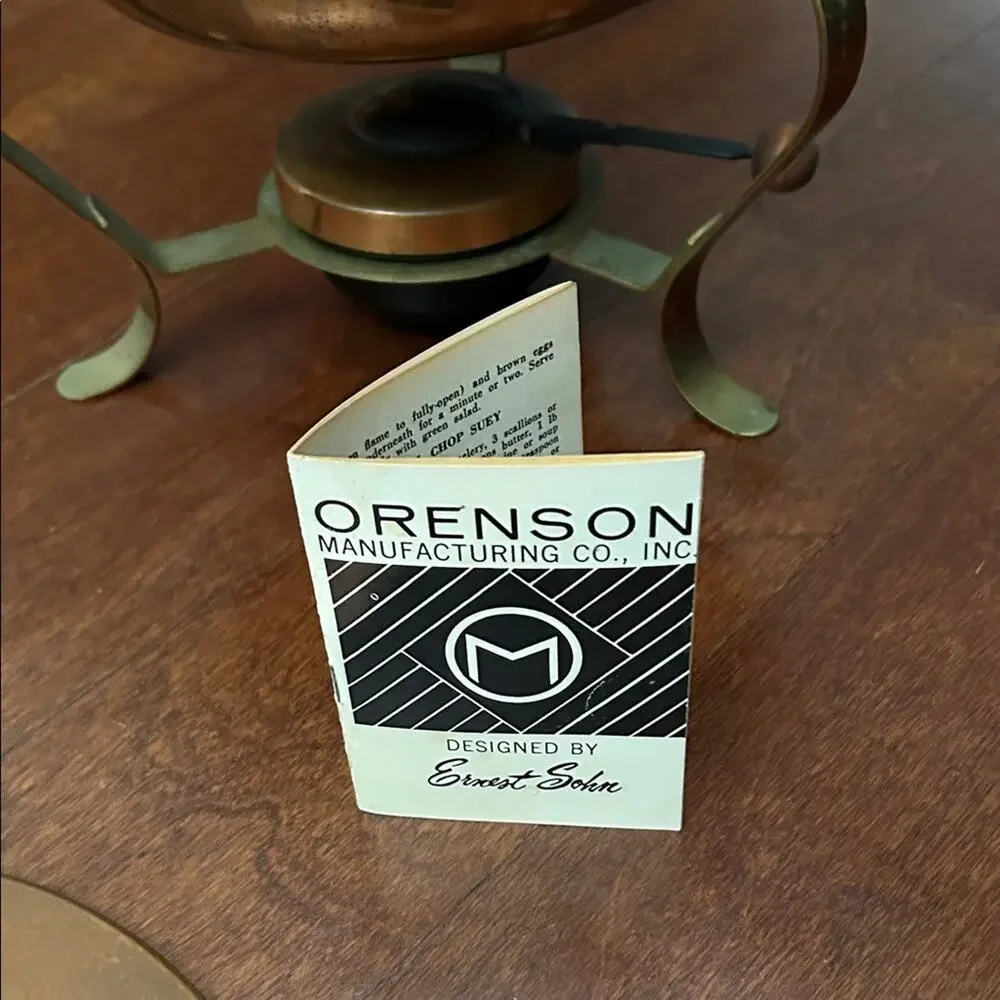 Vintage Brass Chafing Set, Copper with a Wooden Handle, Mid Century Modern